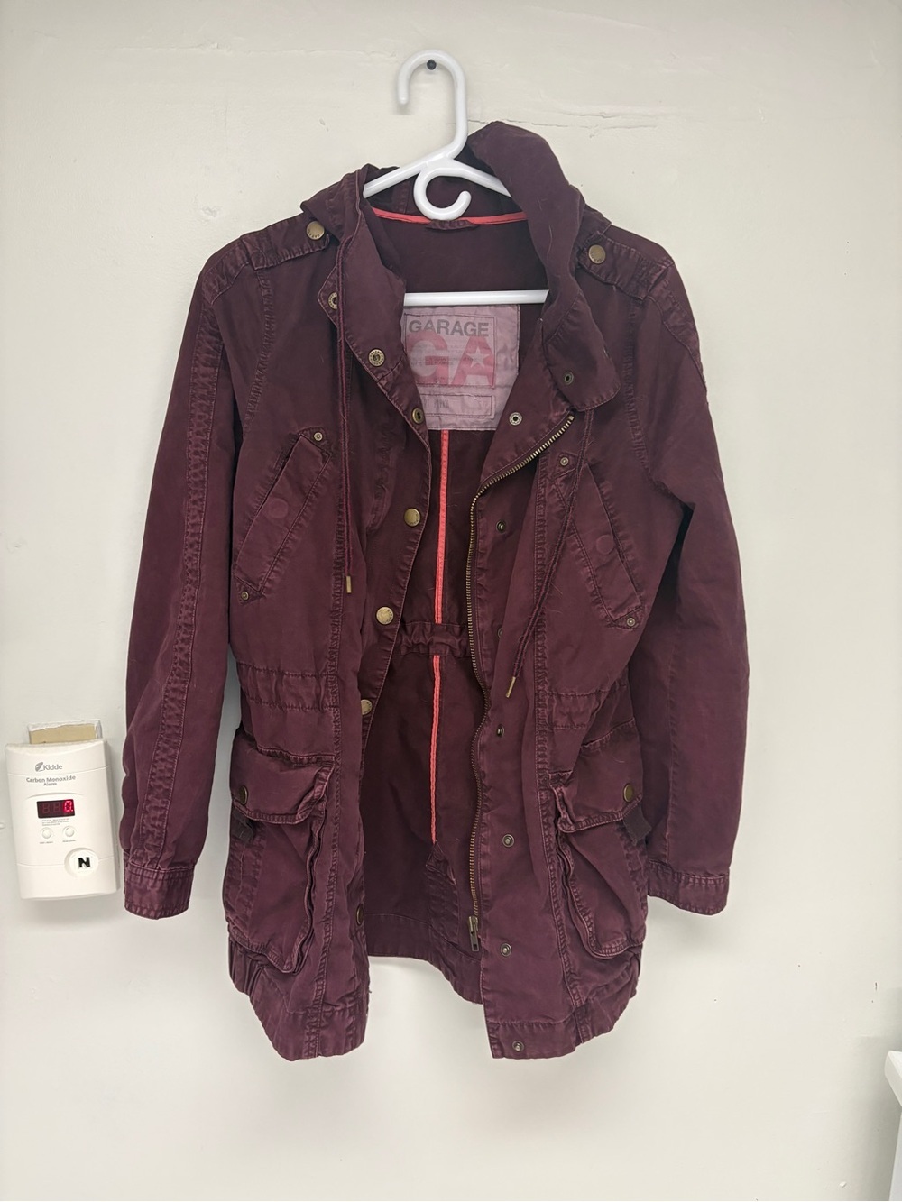 Garage Burgundy Parka Lightweight Jacket Sz S 100% cotton